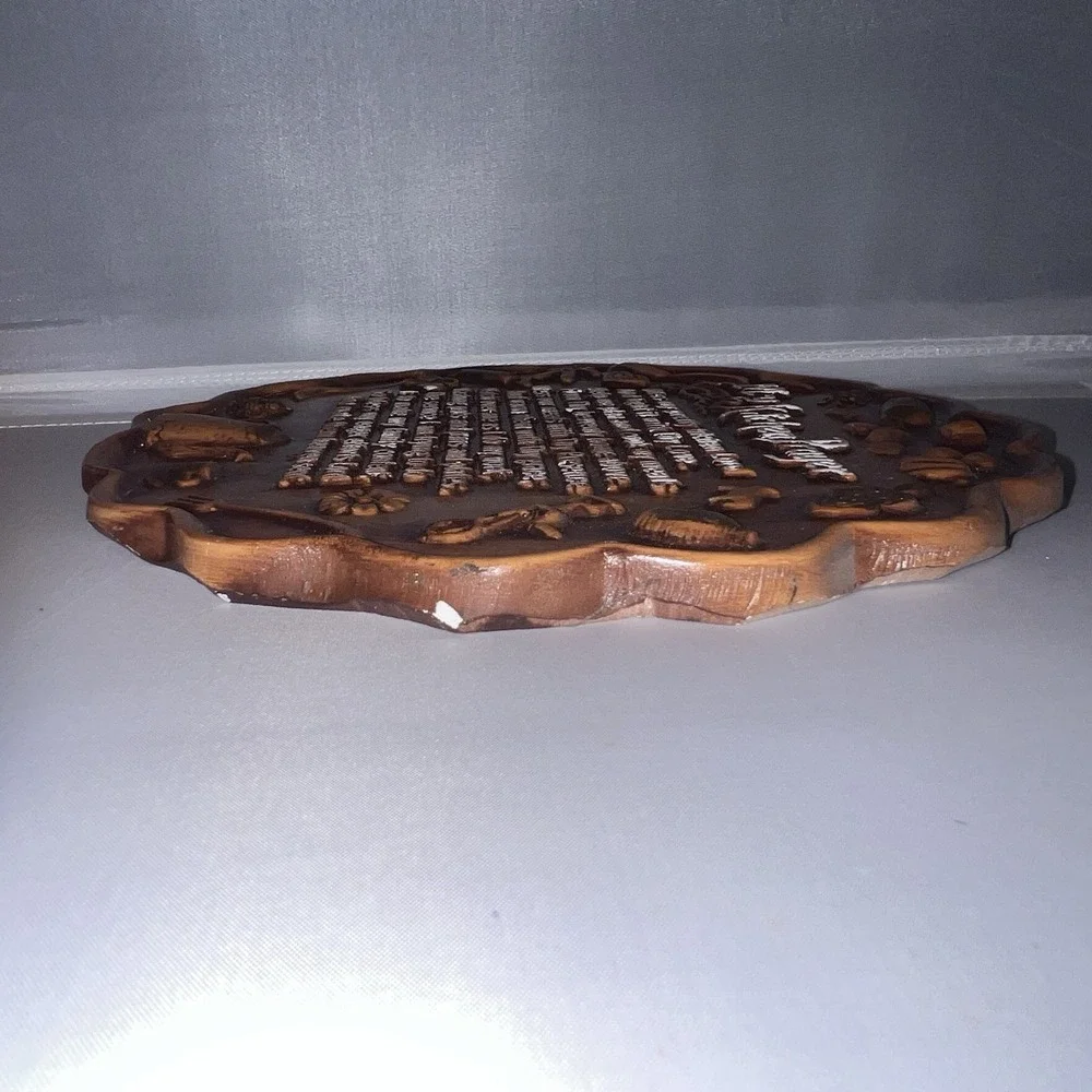 Vintage 1960s Wall Plaque MCM My Kitchen Prayer Brown Resin Farmhouse Decor 3D